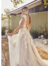 Cap Sleeves Ivory Lace Tulle V Back Floral Wedding Dress